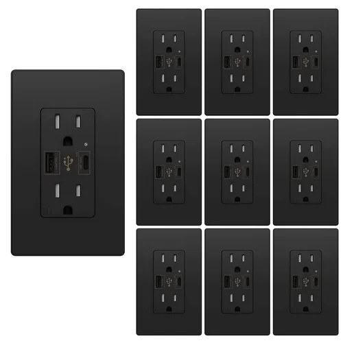 Vista 11 de Micmi USB C + A PD Power Delivery 24W Toma de corriente dual de alta velocidad, capacidad de carga rápida inteligente, placa de pared resistente a