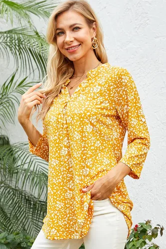 Vista 5 de Ninedaily Blusas de gasa con cuello en V y manga 34 para mujer