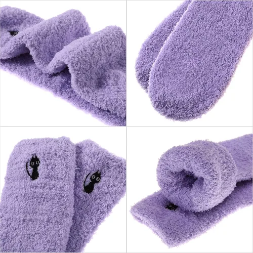 Vista 4 de MQELONG Calcetines de microfibra para dormir para mujer, súper suaves, mullidos, acogedores, cálidos, de invierno