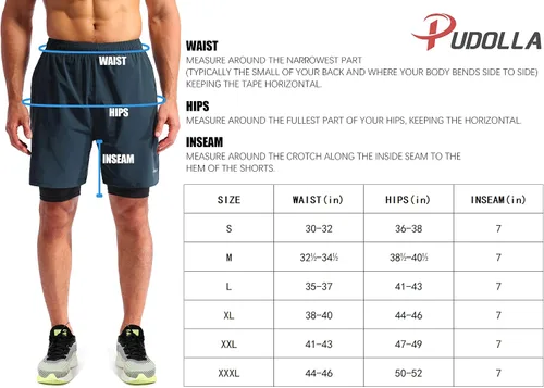 Vista 7 de Pudolla Mens 2 in 1 Running Shorts 7" Quick Dry Gym Athletic Workout Shorts for Men with Phone Pockets