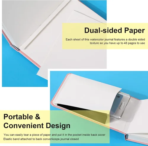 Vista 4 de Teling 2 piezas de cuaderno de bocetos de acuarela con 3 rotuladores de pincel, papel de 140 lb/300 g/m², pequeño diario de acuarela portátil