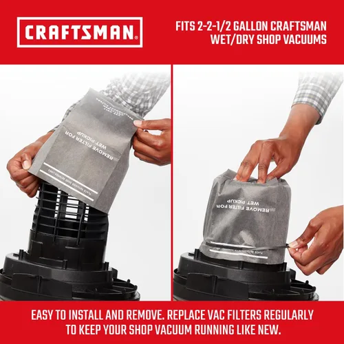 Vista 3 de CRAFTSMAN CMXZVBE38737 - Bolsas de filtro de repuesto para aspiradora de residuos generales genuinos en seco y húmedo con banda de retención