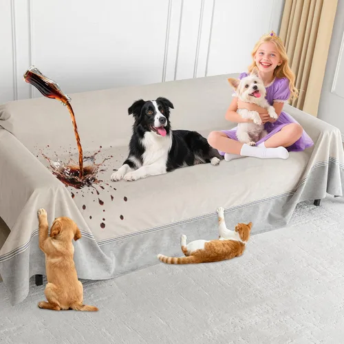 Vista 16 de Loiion Funda impermeable para sofá de perro 100% de doble cara - antideslizante, a prueba de fugas, protectores de sofá para mascotas para Almendra