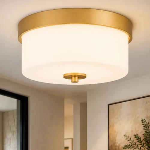 Vista 12 de Emak FM082-BN - Lámpara de techo de níquel cepillado de 2 luces, de 11 pulgadas, con pantalla de vidrio semillado para dormitorio, sala de estar