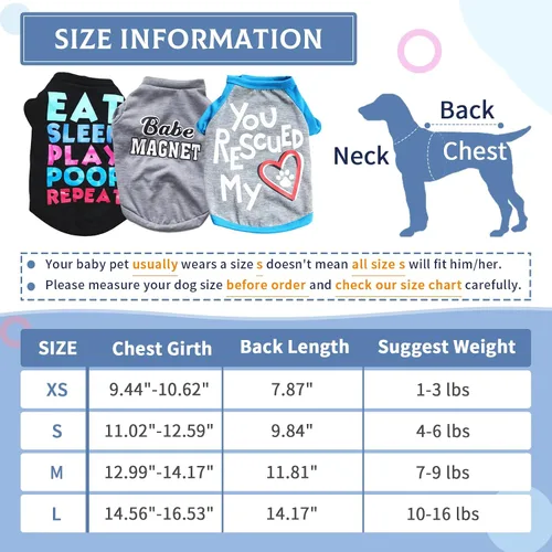 Vista 3 de PETCARE Paquete de 3 ropa para perros pequeños, Yorkie, Chihuahua, Shih Tzu, ropa linda para cachorros, camisas suaves y transpirables para perros