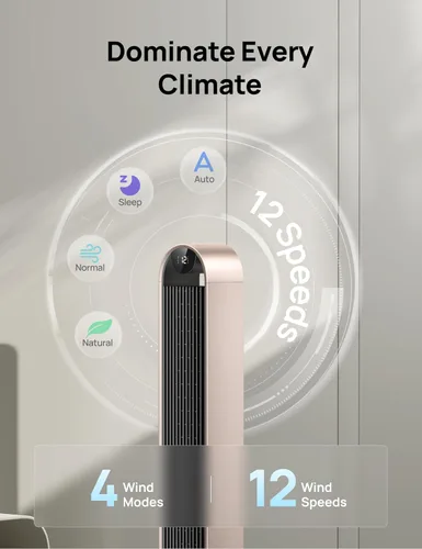 Vista 3 de Ventilador de torre inteligente Dreo con control de voz, ventilador oscilante de 120° compatible con Alexa/Google/App/control remoto, 42 pulgadas