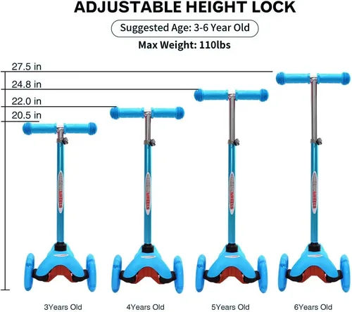 Vista 2 de ChromeWheels Mini Scooter para Niños Pequeños, Scooters Deluxe de 3 Ruedas para Niños, 4 Alturas Ajustables con Scooters de Patada