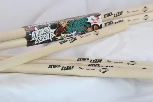 Vista 3 de GRIFFIN Attack Zzzap - 4 pares de palos de madera de arce selecta de élite tamaño 5A – Equilibrado, nivelado y recto – Drummers Percussion Classic