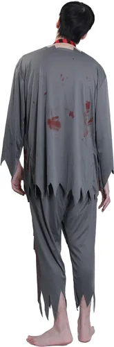 Vista 2 de Phedrew Disfraz de zombi sangriento para hombre, incluye camiseta, pantalones, sombrero y parche en los ojos, disfraz de terror de Halloween