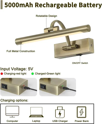 Vista 5 de DESOOP - Luces inalámbricas recargables para cuadros, iluminación de galería, luz de marco de fotos con batería, control remoto y temporizador, luz