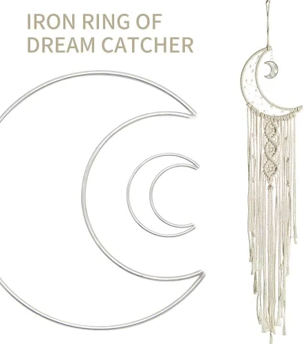 Vista 3 de 20 anillos de metal con diseño de luna y estrella, atrapasueños, círculo, macramé, para manualidades, atrapasueños, fabricación de atrapasueños