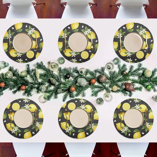 Vista 7 de Sliced Lemons Round Place Mats, Heat Resistant Non Slip Dinner Placemats Round for Kitchen one sizex4