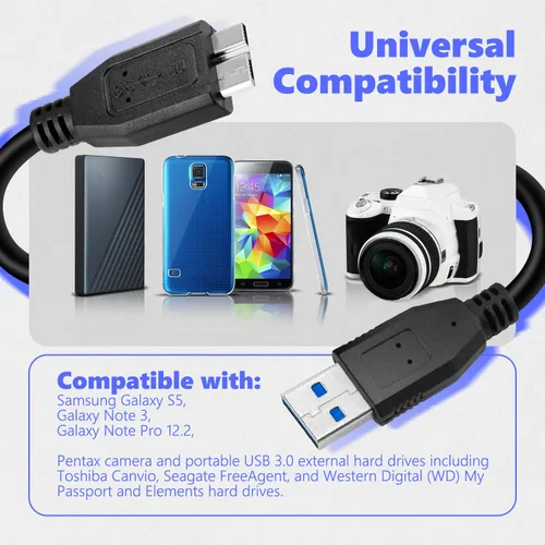 Vista 2 de MaxLLTo Cable de datos USB 3.0 de 6 pies para disco duro externo Western Digital WD My Book