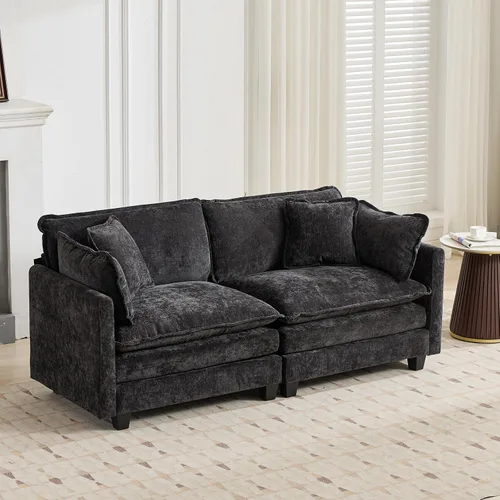 Vista 30 de Sofá seccional modular, sofá seccional en forma de L de 76.7 pulgadas con otomana móvil, cómodo loveseat de chenilla nube con reposabrazos