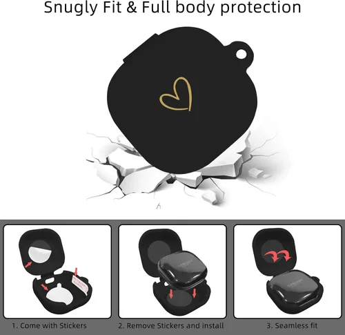Vista 3 de Compatible con Samsung Galaxy Buds FE/Buds 2 / Buds Pro/Buds Live/Buds 2 Pro, funda de silicona suave con patrón de corazón dorado con bonito Negro