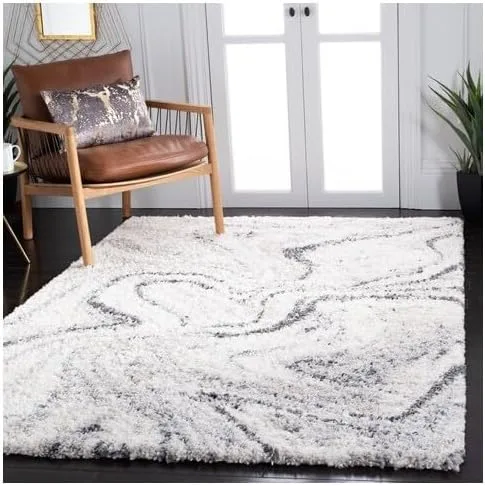 Vista 2 de SAFAVIEH Fontana Shag Collection - Alfombra decorativa, 2 pies 3 pulgadas x 4 pies, marfil y gris, no desprende pelusa y de fácil cuidado, 2