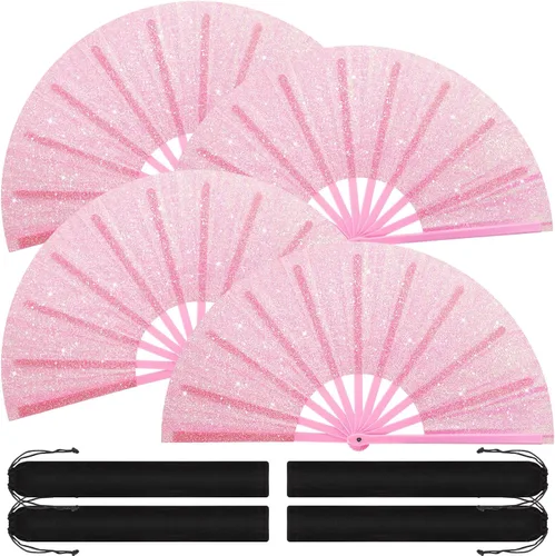 Vista 7 de Blulu 4 abanicos de mano plegables grandes de 13 pulgadas, abanicos gigantes que aplauden para rave, plegables para decoración de fiestas de baile
