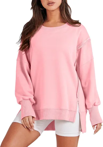 Vista 11 de ANRABESS Sudaderas de gran tamaño para mujer, con cuello redondo, manga larga, casuales y holgadas, con aberturas, ropa de otoño 2025