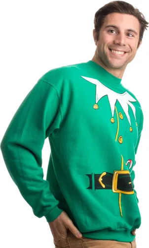 Vista 4 de Disfraz de elfo de Papá Noel Suéter navideño novedoso sudadera con cuello redondo Verde