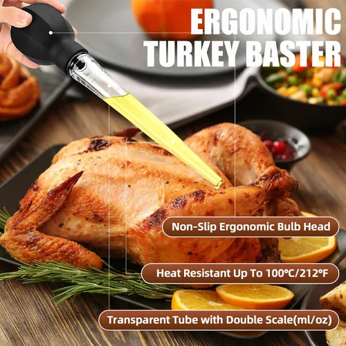 Vista 3 de SCHVUBENR Baster de Pavo Grande con Cepillo de Limpieza - Herramienta de Baster Premium para Cocinar - Fácil de Usar y Limpiar - Potente Baster