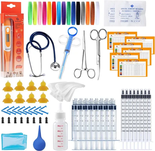 Vista 10 de REDDOUDOU Kit de parto de cachorro gatito, kit de parto con biberón de alimentación, estetoscopio, tijeras, abrazaderas de cable, aspirador, etc.
