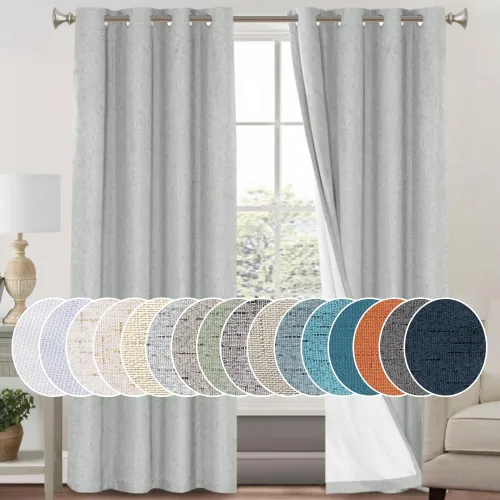 Vista 37 de Cortinas con textura de lino 100% opacas de 64 pulgadas de largo, juego de 2 paneles de cortinas de lino opacas con forro aislante térmico que Arena