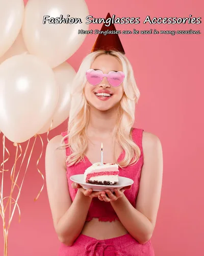 Vista 8 de Lentes de sol con forma de corazón para mujer, lentes de sol con forma de corazón y pierna sin montura para despedida de soltera, regalos de boda