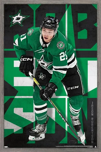 Vista 11 de Trends International NHL Dallas Stars - Póster de pared de Jason Robertson 23, 22.37 x 34.00 pulgadas, paquete de impresión y colgador de madera
