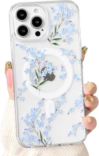 Vista 13 de NITITOP Funda magnética transparente compatible con iPhone 14 Plus/15 Plus, compatible con MagSafe lindas flores, hojas florales para mujeres