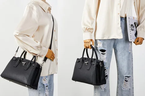Vista 2 de Bolso de cuero para mujer, con asa superior media, con correas