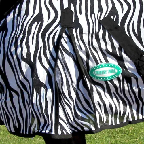 Vista 5 de Country Pride Sábana de malla suave con estampado de cebra para caballos, protección contra insectos de verano, doble hebilla frontal ajustable