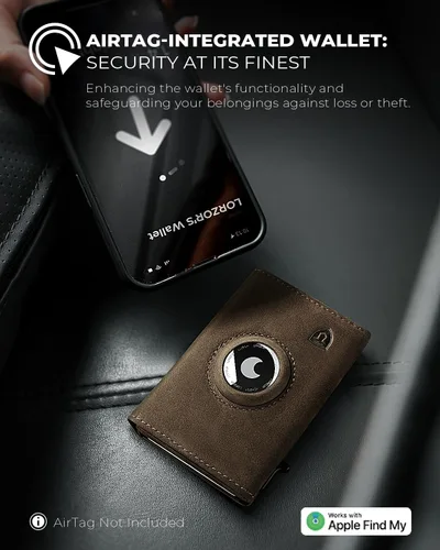 Vista 5 de Billetera para hombre para AirTag, billetera AirTag desplegable para hombre para Apple AirTag, cuero de fibra de carbono, inteligente, delgada