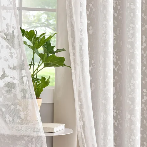 Vista 2 de Jubilantex Cortinas opacas completas + paneles de ventana transparentes con hojas, juego de tratamiento de ventana de doble capa estilo mezcla