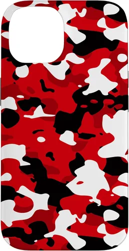 Vista 4 de iPhone 16 Negro + Blanco + Rojo Camuflaje Patrón Funda