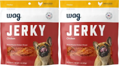 Vista 10 de Snack para perro Amazon Brand Wag Jerky, bolsa de 453gr