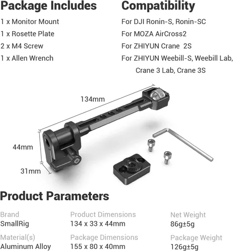 Vista 7 de SMALLRIG Soporte de monitor de cámara ajustable para DJI Ronin-S/Ronin-SC y ZHIYUN Crane 2S/Crane 3/3S/WEEBILL-S y MOZA AirCross 2 Gimbals - 2889