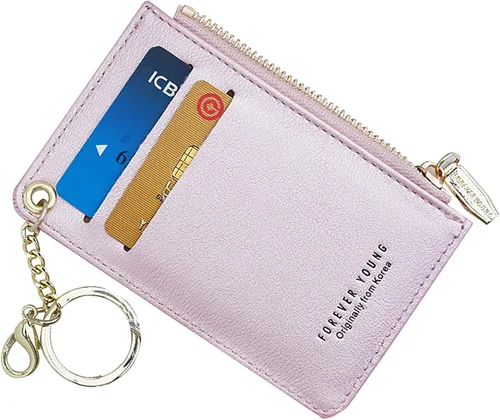 Vista 13 de Carteras pequeñas para mujer, tarjetero de piel delgado, cartera de monedas con llavero