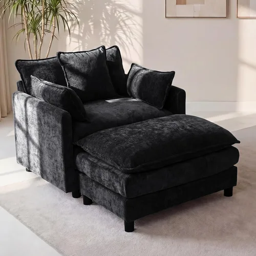 Vista 11 de Juego de sofá modular de 107 pulgadas con otomana, sofá convertible en forma de L, sofá de asiento profundo de felpilla de 3 plazas con almohadas