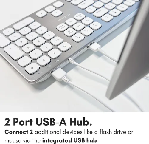 Vista 2 de Macally Teclado USB con cable para Mac - Teclado Apple compatible con puertos USB para mouse - Teclado Mac de tamaño completo con teclado numérico
