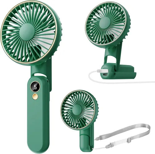 Vista 10 de Ventilador de mano portátil, [hasta 15 horas de trabajo] Ventiladores personales plegables de 180°, mini ventilador de mano recargable por USB