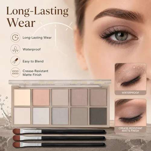 Vista 2 de Sulily Paleta de sombra de ojos color nude, 10 colores, maquillaje de sombra de ojos mate, gris pardo marrón, humo neutro, pigmento alto mezclable