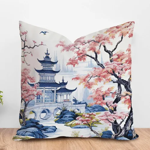 Vista 28 de ArogGeld Funda de almohada blanca con flores chinoiserie, funda de almohada para sofá, diseño floral verde y blanco, funda de almohada de lino A-12