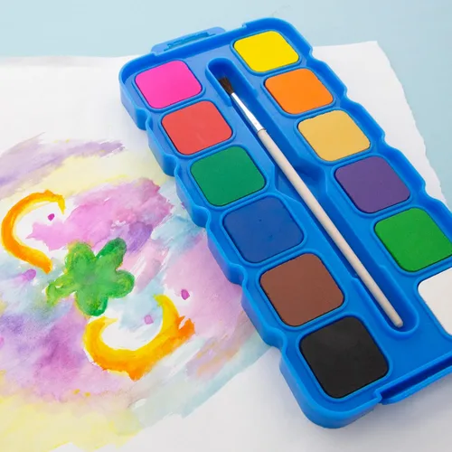 Vista 3 de BAZIC - Acuarela con paleta de pincel y mezcla, juego de pintura no tóxica de 12 colores, para suministros de arte divertidos para pasatiempos