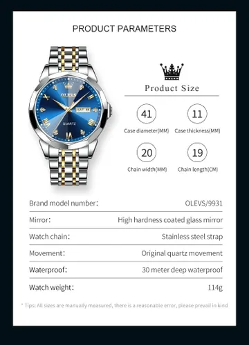 Vista 6 de OLEVS Reloj para Hombre Mujer Cara Grande Unisex Diamante Lujo Vestir Analógico Cuarzo Acero Inoxidable Impermeable Luminoso Fecha Negocios Informal