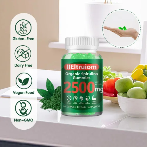 Vista 8 de Gomitas de Clorella de espirulina azul orgánica, 13 en 1 Super Greens & Superfoods, espirulina de 2500 mg de energía diaria mejorada con musgo