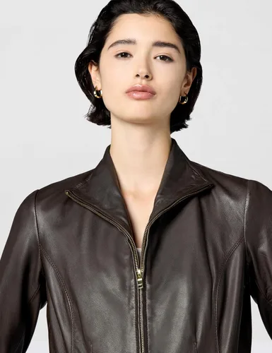 Vista 4 de Cole Haan abrigo de cuero con cuello de ala completamente forrado para mujer