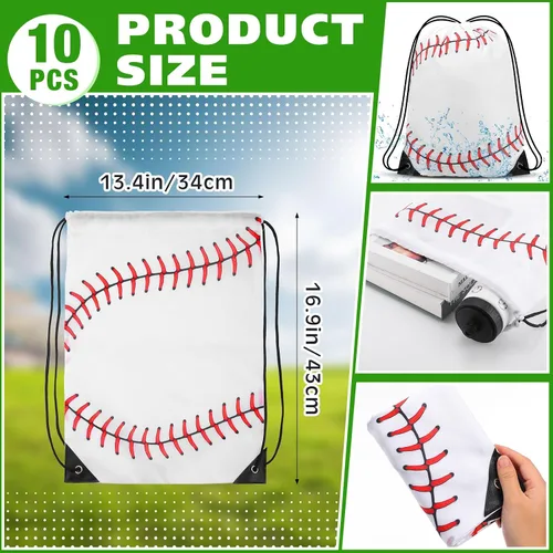 Vista 3 de Sunnyray 20 piezas de recuerdos de fiesta de béisbol de 13 x 17 pulgadas bolsa de béisbol con cordón y vaso deportivo de 24 onzas para gimnasio
