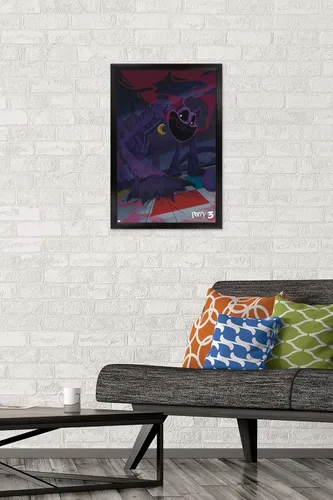 Vista 2 de Poppy Playtime: Capítulo 3 - Póster de pared CatNap, 22.4 pulgadas de largo x 14.7 pulgadas de ancho, versión enmarcada en negro Versión con marco