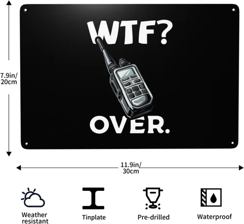 Vista 3 de Divertido walkie talkie - Radio de mano con texto en inglés "What The Fuck Over" de 8 x 12 pulgadas, letrero de metal retro para decoración de pared