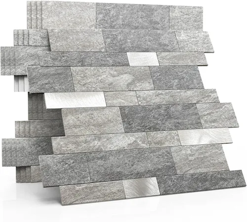 Vista 12 de Azulejo protector contra salpicaduras para cocina, despegar y pegar, acabado mate de piedra, pegatinas de azulejos para baño, panel de pared 3D